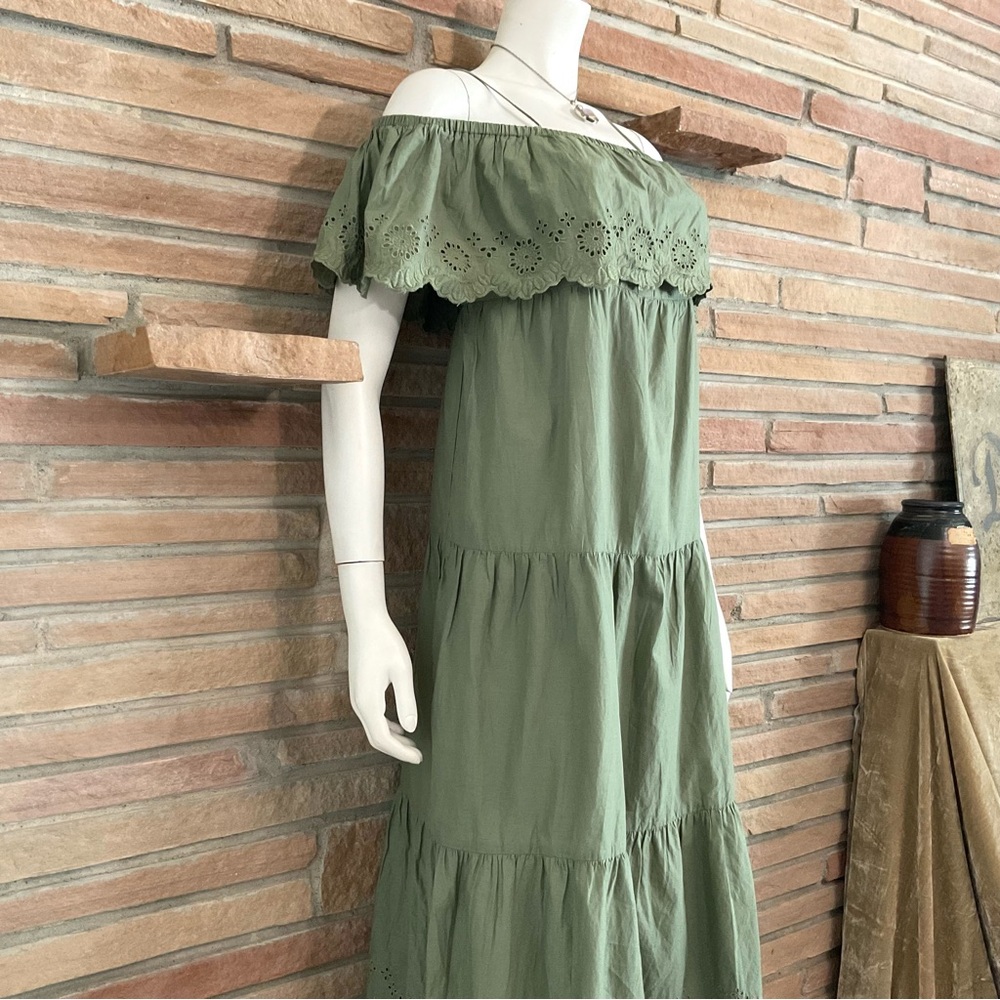 Green Cotton Maxi Dress Boho Cottagecore - Picture 2 of 12